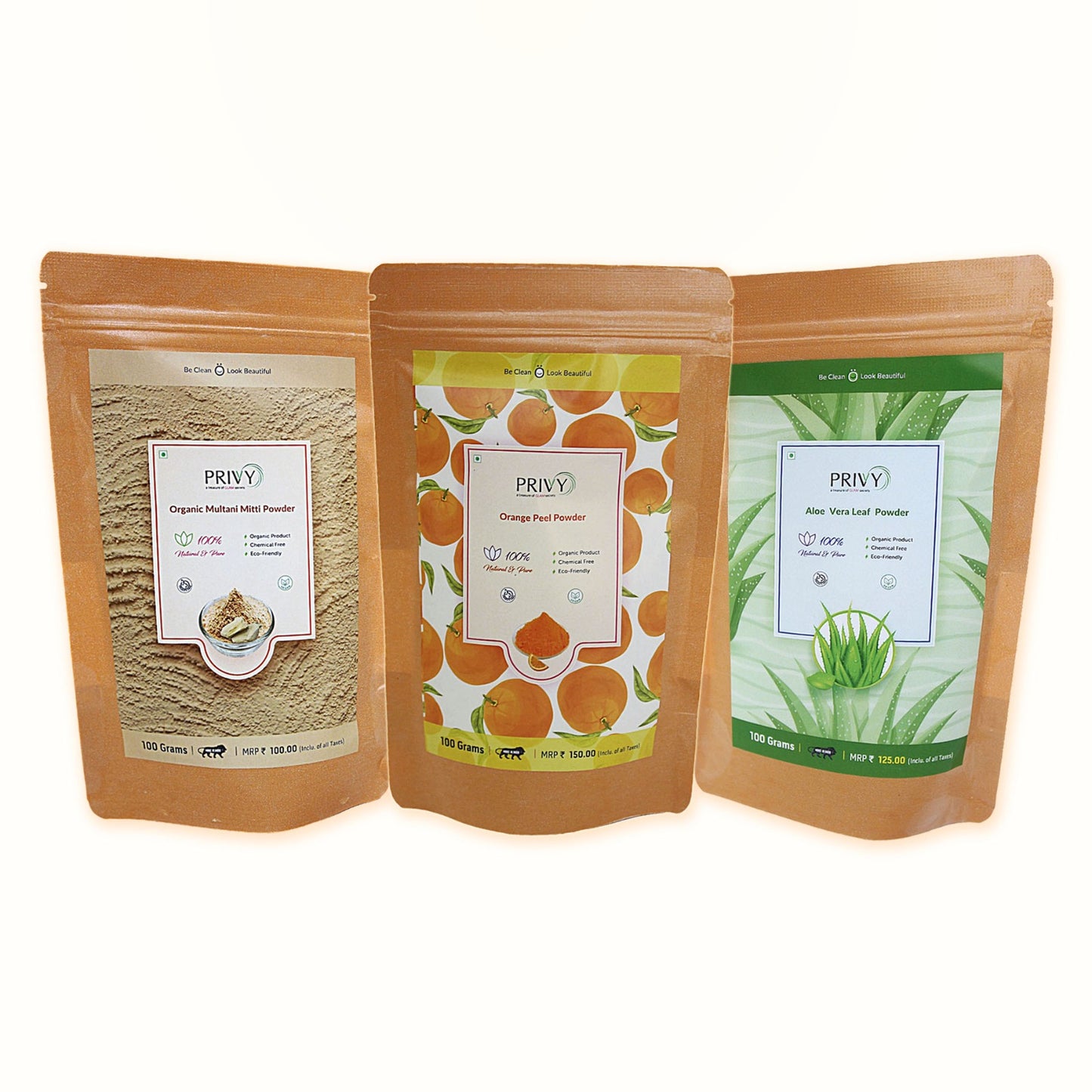 Orange Peel Powder + Alovera leaf Powder + Multani Mitti Powder